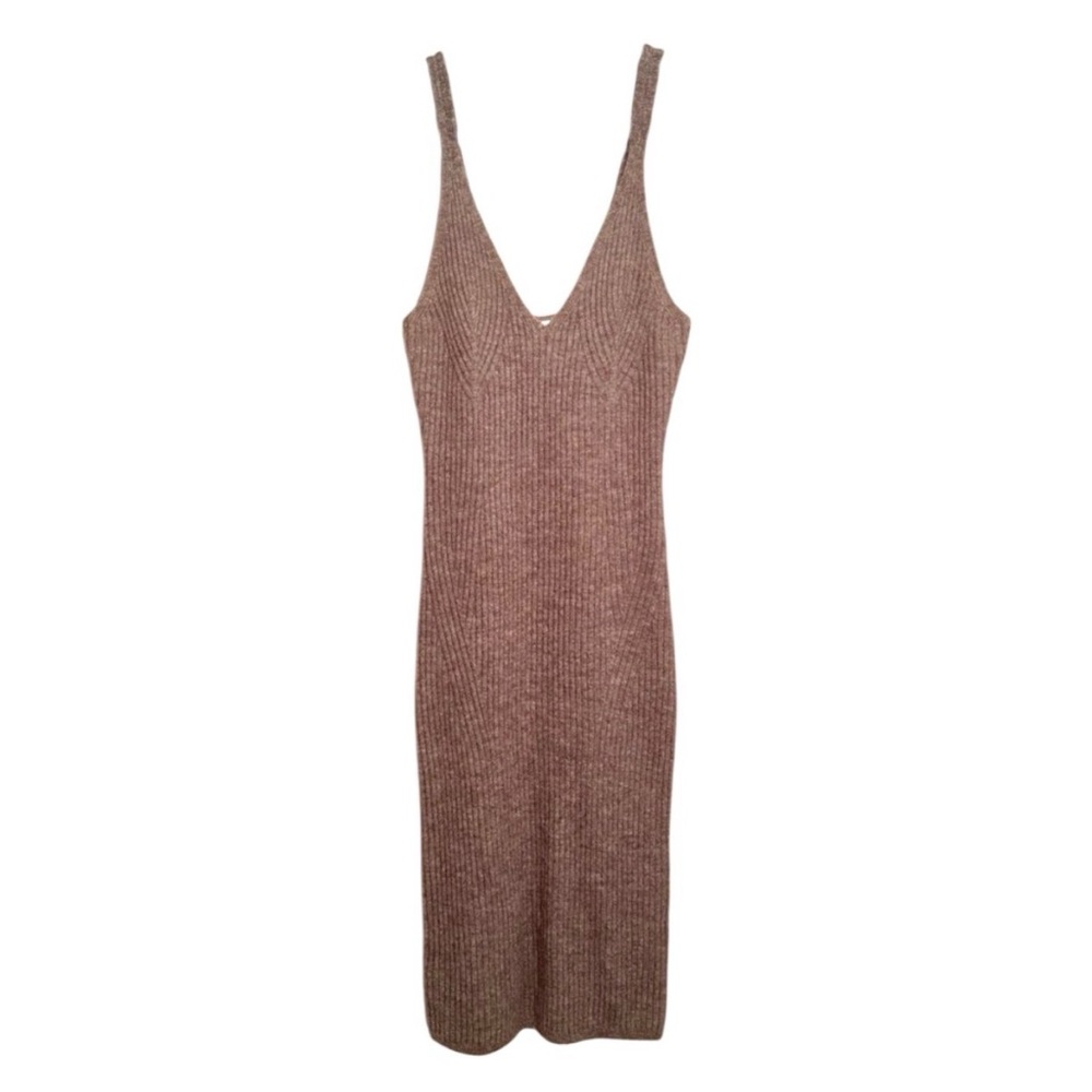H&M Tan Sleeveless Ribbed Knit V Neck Midi Dress Medium